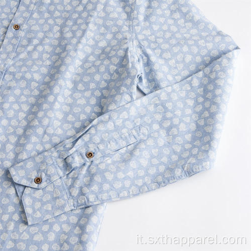 Camicia stampata floreale a maniche lunghe azzurra antirughe